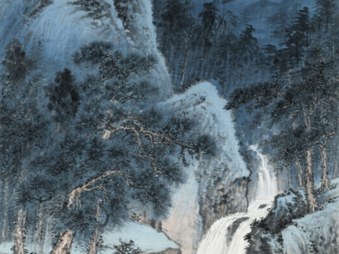  中古侘寂宋代美學(xué)山水國(guó)畫(huà) 山峰云霧圍繞水墨山水畫(huà) 