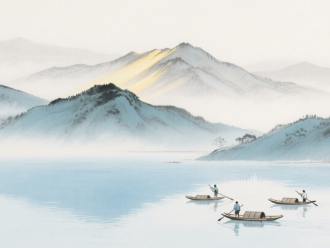  中古侘寂宋代美學(xué)山水國(guó)畫(huà) 山峰云霧圍繞水墨山水畫(huà) 