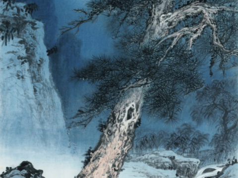  中古侘寂宋代美學(xué)山水國(guó)畫(huà) 山峰云霧圍繞水墨山水畫(huà) 