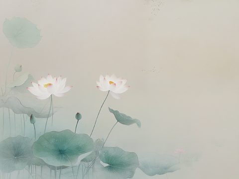  新中式荷花壁画 