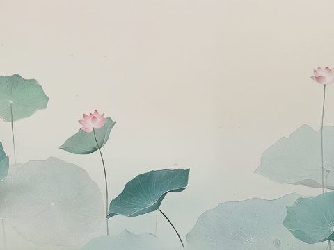  新中式荷花壁画 