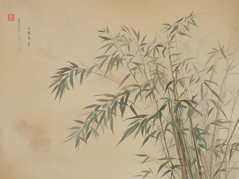 新中式竹子壁畫 