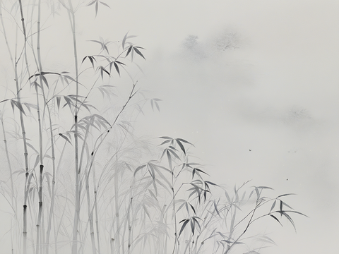  新中式竹子壁畫 