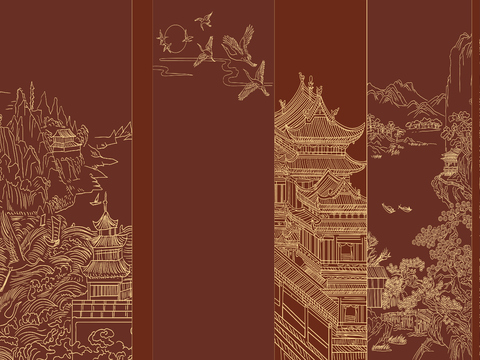  新中式中式壁纸_中式线条肌理 