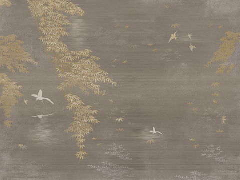  新中式壁布壁画贴图 