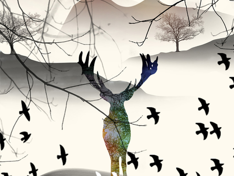  中式新中式挂画 油画水彩画 装饰画挂画 