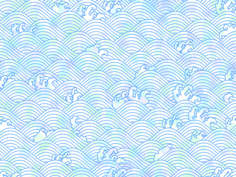  海浪花纹 中式海浪纹 卡通动漫海浪水面 