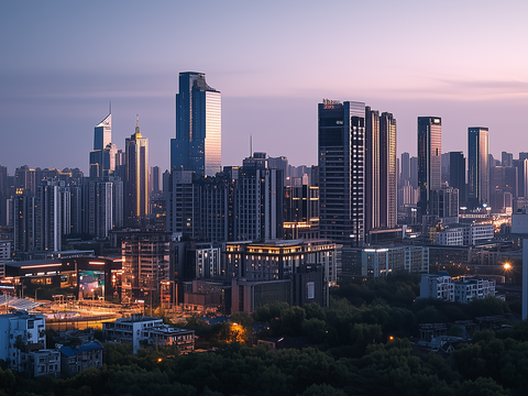  现代城市傍晚外景夜景 
