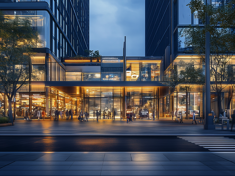  现代街道外景商业街外景现代城市街道夜景 