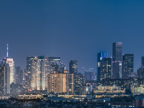  现代城市傍晚外景夜景 