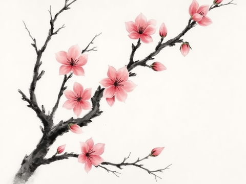  装饰挂画 梅花 水墨工笔画 