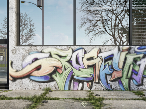  围墙涂鸦 商业街道贴图 商店广告图 氛围贴图 