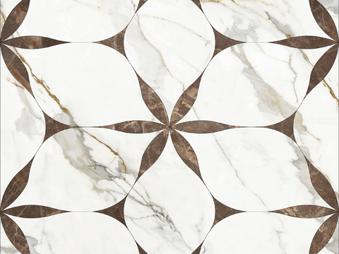  现代无缝米白色拼花瓷砖 六叶拼花贴图 