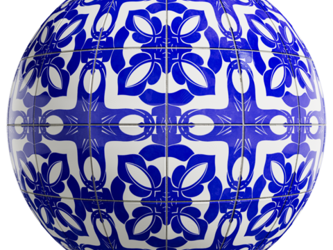  无缝青花瓷图案花砖地砖 PBR材质贴图 2k 