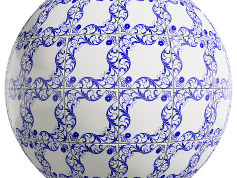  无缝青花瓷图案花砖地砖 PBR材质贴图 2k 