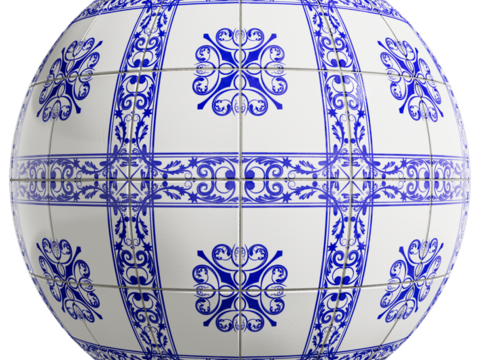  无缝青花瓷图案花砖地砖 PBR材质贴图 1k 