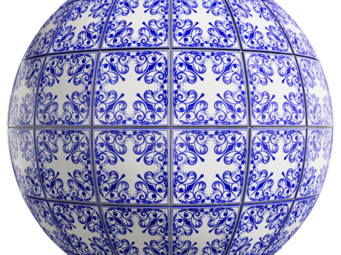  无缝青花瓷图案花砖地砖 PBR材质贴图 2k 