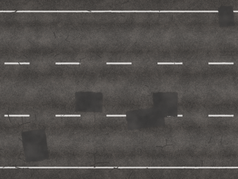  裂痕补丁三车道马路公路道路沥青路 PBR材质贴图 2k 