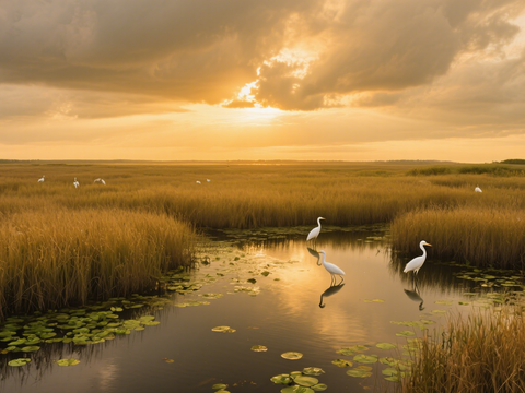  风景 黄昏 夕阳 湖面 
