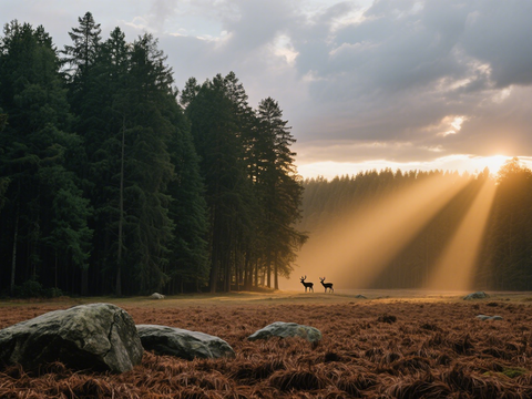  风景 黄昏 夕阳 森林 