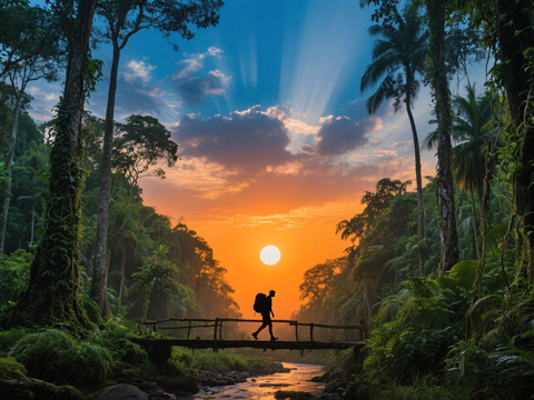  风景 黄昏 夕阳 湖面 森林 