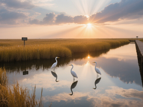  风景 黄昏 夕阳 湖面 
