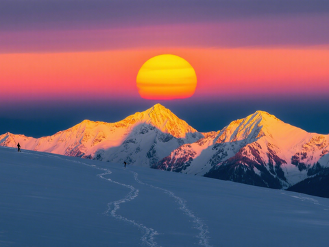  风景 黄昏 夕阳 山脉 雪山 