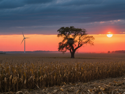  风景 黄昏 夕阳 农田 