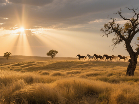  风景 黄昏 夕阳 草原 