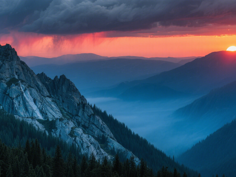  风景 黄昏 夕阳 山脉 
