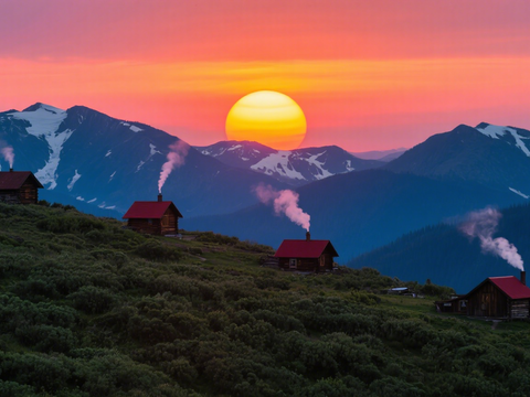  风景 黄昏 夕阳 山脉 雪山 