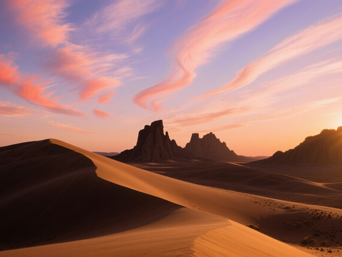  黄昏 夕阳 沙漠 