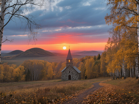  风景 黄昏 夕阳 森林 