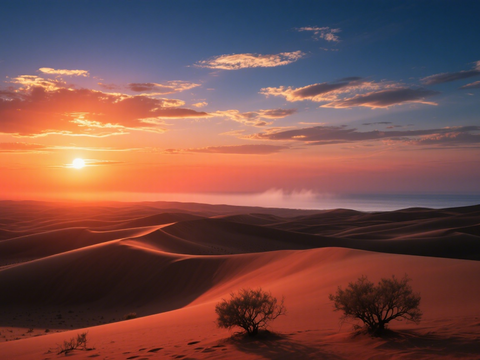  风景 黄昏 夕阳 沙漠 