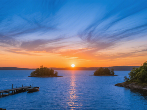  风景 黄昏 夕阳 湖面 