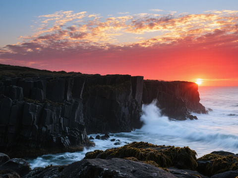  黄昏 夕阳 海边 山脉 