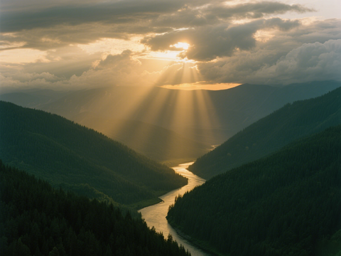  黄昏 夕阳 湖面 山脉 