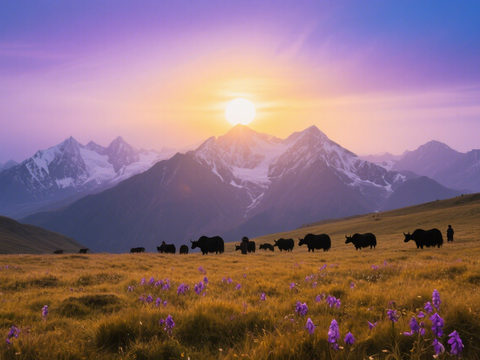  风景 黄昏 夕阳 山脉 草原 