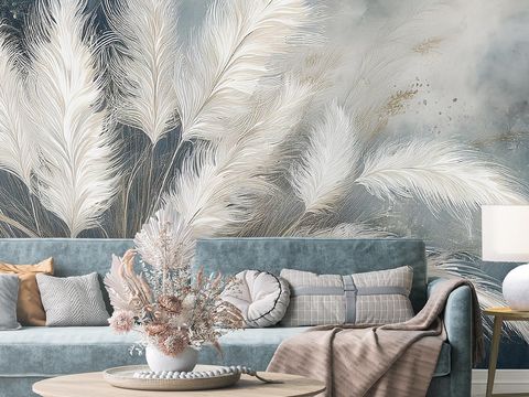  中古美式家居客厅 带动画 中古风壁画 