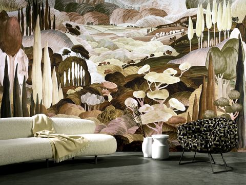  中古美式家居客厅 带动画 中古风壁画 