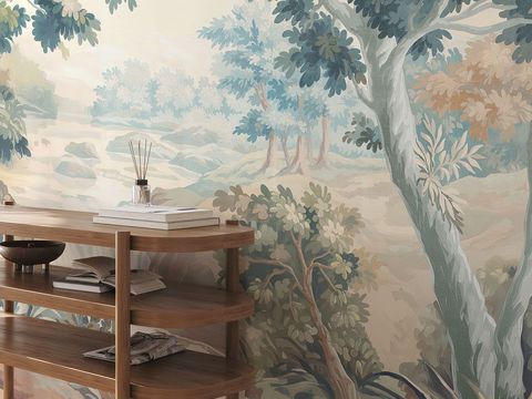  中古美式家居客厅 带动画 中古风壁画 