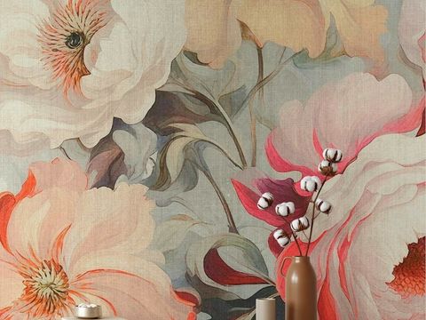  中古美式家居客厅 带动画 中古风壁画 