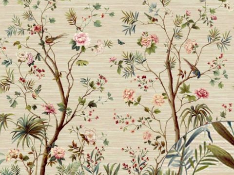  中古美式家居客厅 带动画 中古风壁画 