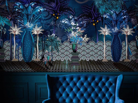  中古美式家居客厅 带动画 中古风壁画 