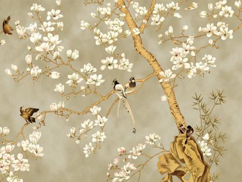  中古美式家居客厅 带动画 中古风壁画 