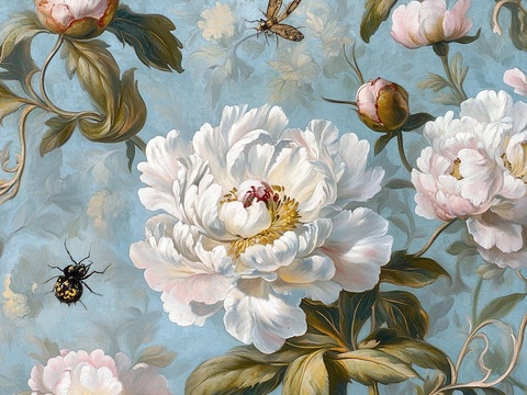  中古美式家居客厅 带动画 中古风壁画 