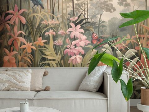  中古美式家居客厅 带动画 中古风壁画 