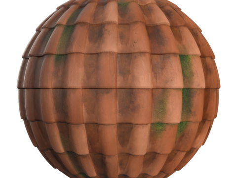  屋顶瓦片老旧陶土瓦西班牙瓦 PBR材质贴图 2k 