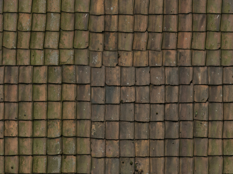  屋顶瓦片老旧陶土瓦西班牙瓦青瓦 PBR材质贴图 2k 