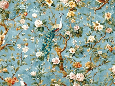  中古美式家居客厅 带动画 中古风壁画 